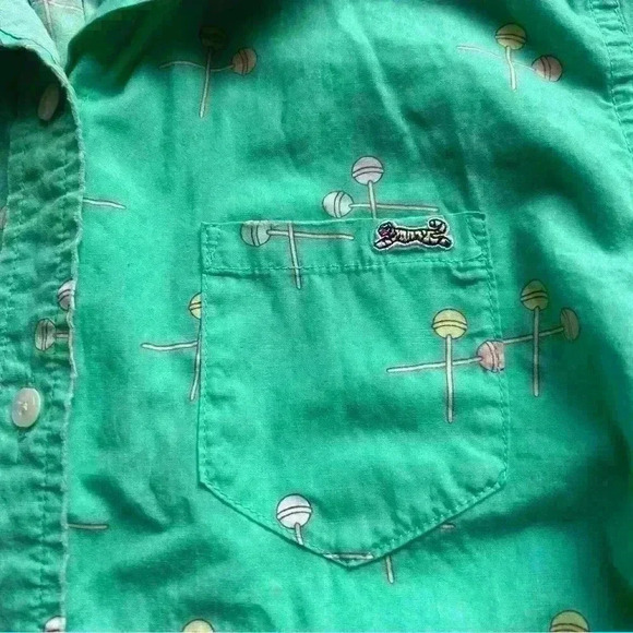 Le Tigre Vintage Cotton Short Sleeve Button Down Up Lollipop Printed Unisex S - Picture 6 of 6